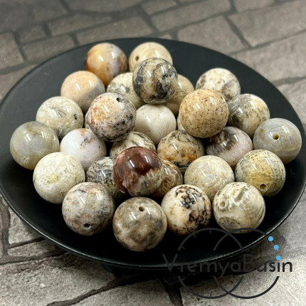 Коралл натуральный окаменелый, бусина шарик гладкий 10 мм (1 шт.)