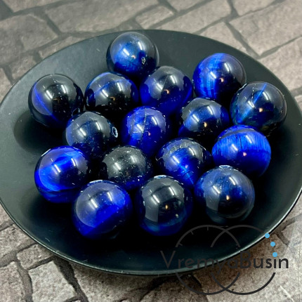 Тигровый глаз натур., тонир. цв. синий, шарик гладкий 12 мм (1 шт.)