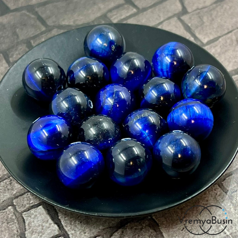 Тигровый глаз натур., тонир. цв. синий, шарик гладкий 12 мм (1 шт.)