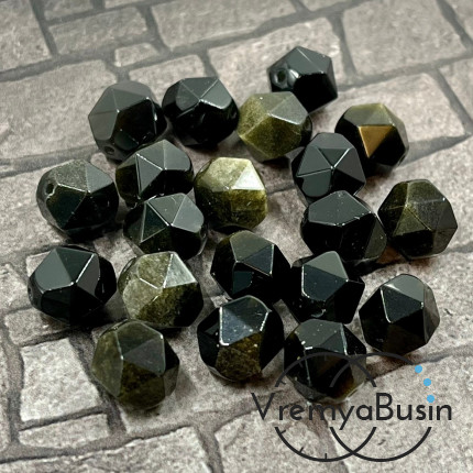 Обсидиан золотой, бусины треугольной огранки, 10 мм (1 шт.)