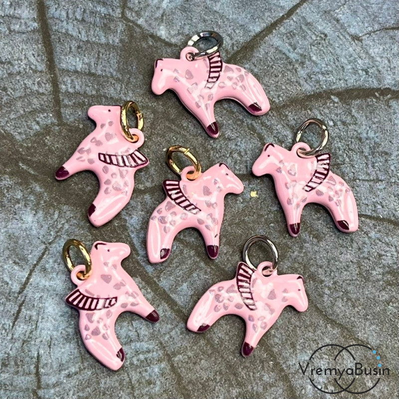 Подвески  из латуни с эмалью "Лошадка", 15х14х3 мм (1 шт.)