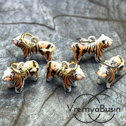 Подвески  из латуни с эмалью "Тигр", 15х10х6 мм (1 шт.)