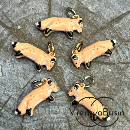 Подвески  из латуни с эмалью "Лиса", 20х10х5 мм (1 шт.)