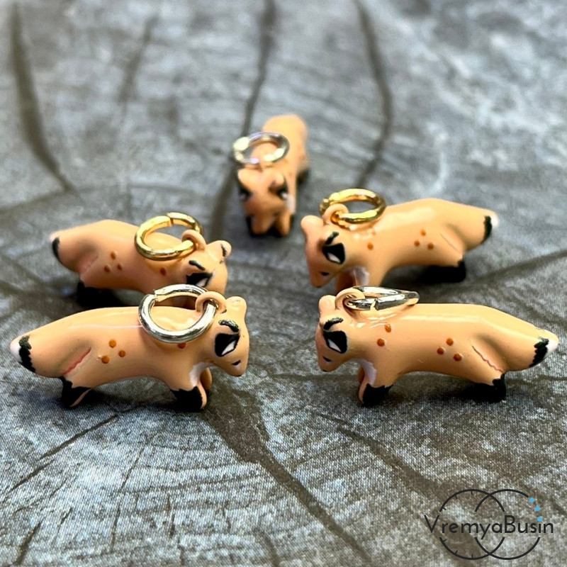 Подвески  из латуни с эмалью "Лиса", 20х10х5 мм (1 шт.)