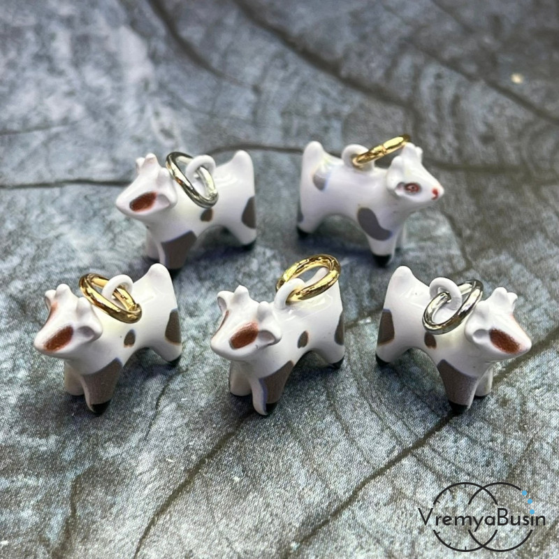 Подвески  из латуни с эмалью "Корова", 15х12х7 мм (1 шт.)