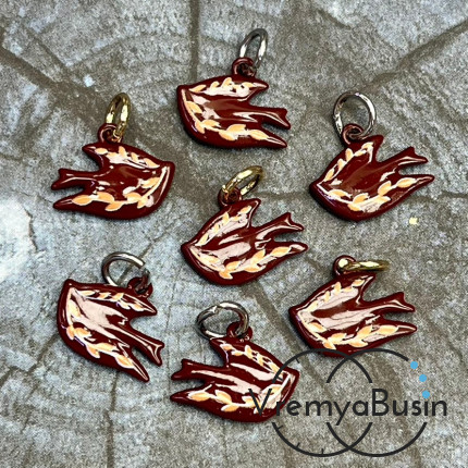 Подвески  из латуни с эмалью "Птица", 15х11х2 мм (1 шт.)