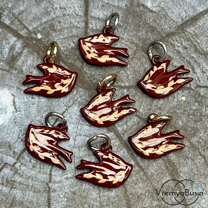 Подвески  из латуни с эмалью "Птица", 15х11х2 мм (1 шт.)