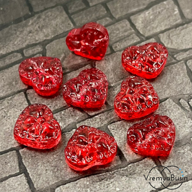 Бусина стеклянная "Сердце с бантиком", 16х14 мм, цв. красный  (1 шт.)