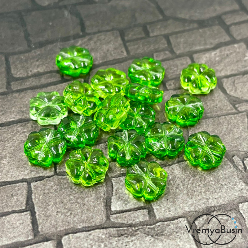 Бусина стеклянная "Клевер", 10 мм (1 шт.)