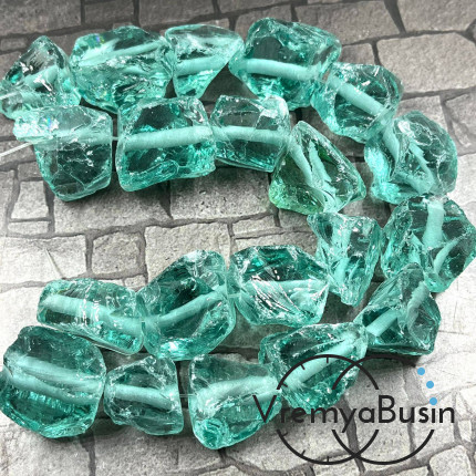 Аква-кварц, крупный необработанный кусочек, ок. 18-20 мм, цв.      МОРСКОЙ ВОЛНЫ   (10 шт.)