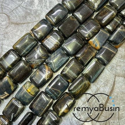 Соколиный глаз, прямоугольник плоский 13х18 мм (1/2 нити, ок. 10 шт.)