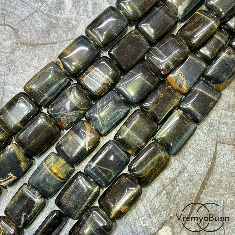 Соколиный глаз, прямоугольник плоский 13х18 мм (1/2 нити, ок. 10 шт.)