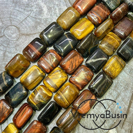 Соколино-тигрово-бычий глаз, прямоугольник плоский 13х18 мм (1/2 нити, ок. 10 шт.)