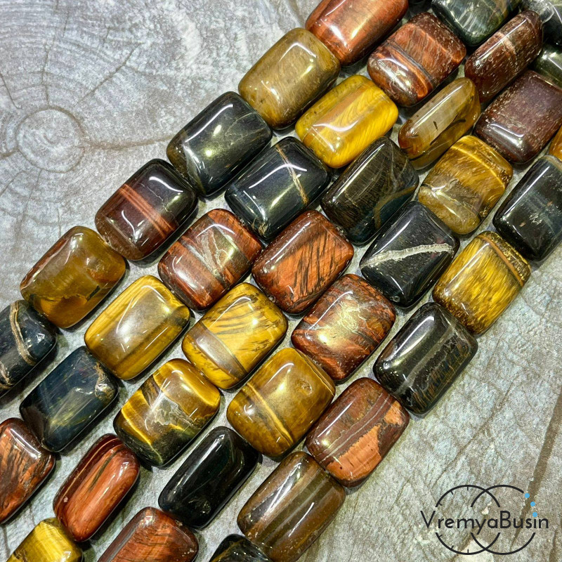 Соколино-тигрово-бычий глаз, прямоугольник плоский 13х18 мм (1/2 нити, ок. 10 шт.)