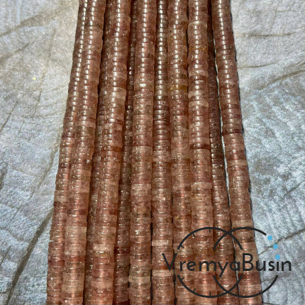 Клубничный кварц, плоские гладкие шайбы, 6х2 мм (1/2 нити, ок. 100 шт.)