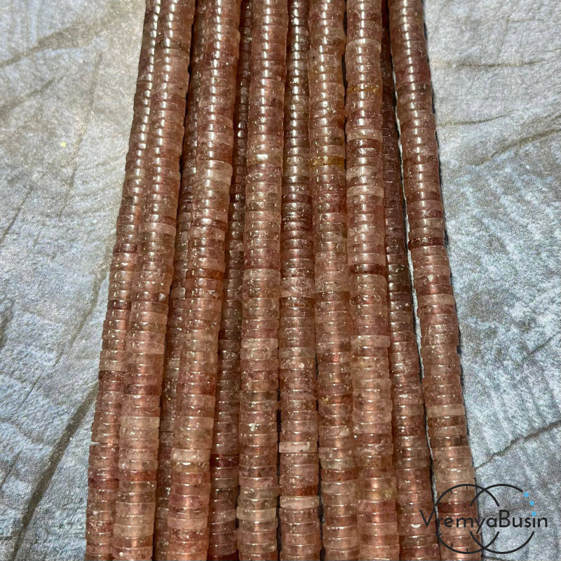 Клубничный кварц, плоские гладкие шайбы, 6х2 мм (1/2 нити, ок. 100 шт.)