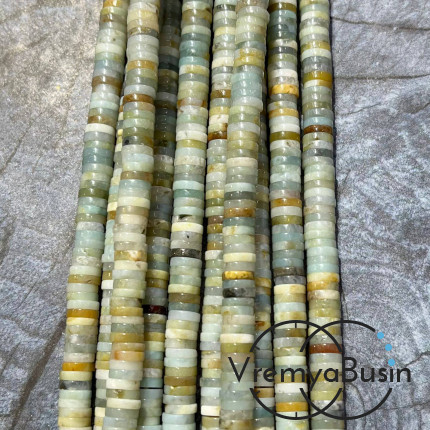 Амазонит, плоские гладкие шайбы, 6х2 мм (1/2 нити, ок. 100 шт.)