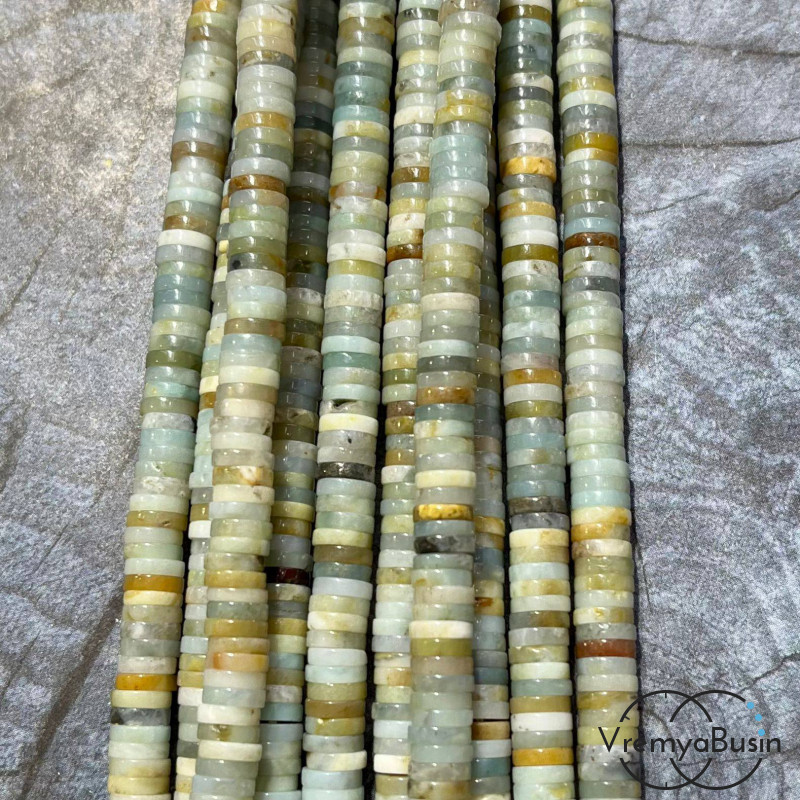 Амазонит, плоские гладкие шайбы, 6х2 мм (1/2 нити, ок. 100 шт.)