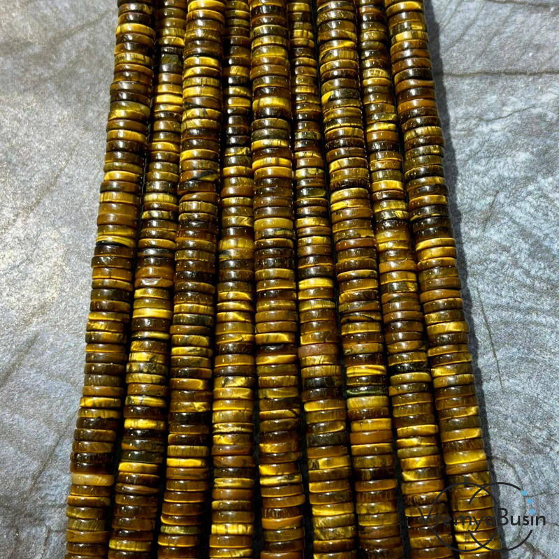 Тигровый глаз, плоские гладкие шайбы, 6х2 мм (1/2 нити, ок. 100 шт.)