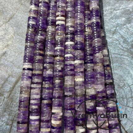 Аметист, плоские гладкие шайбы, 6х2 мм (1/2 нити, ок. 100 шт.)