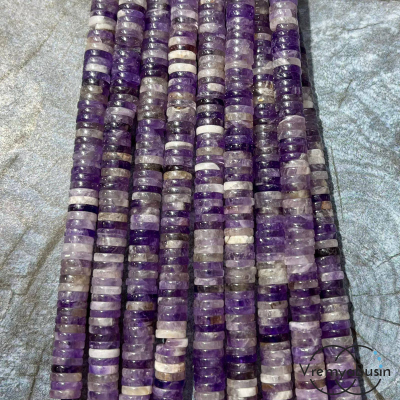 Аметист, плоские гладкие шайбы, 6х2 мм (1/2 нити, ок. 100 шт.)