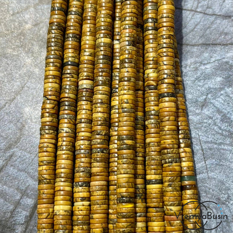 Яшма пейзажная, плоские гладкие шайбы, 6х2 мм (1/2 нити, ок. 100 шт.)