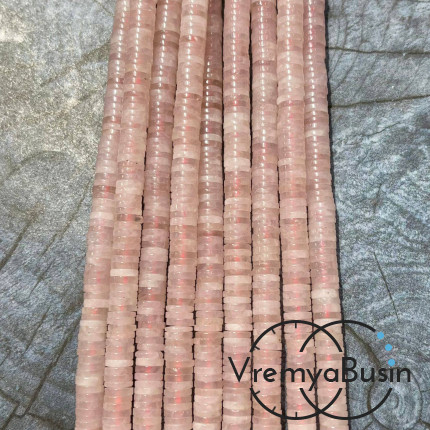 Розовый кварц, плоские гладкие шайбы, 6х2 мм (1/2 нити, ок. 100 шт.)