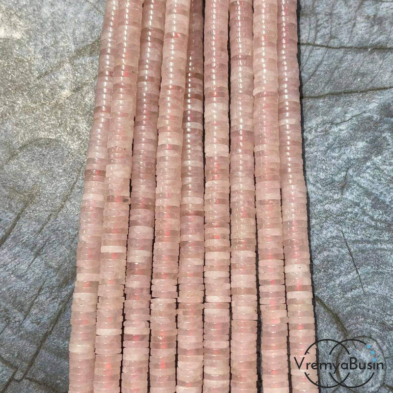Розовый кварц, плоские гладкие шайбы, 6х2 мм (1/2 нити, ок. 100 шт.)