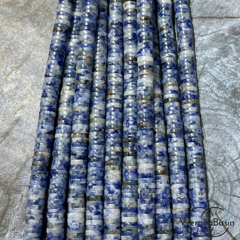 Азурит, плоские гладкие шайбы, 6х2 мм (1/2 нити, ок. 100 шт.)