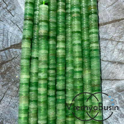 Нефрит, плоские гладкие шайбы, 6х2 мм (1/2 нити, ок. 100 шт.)