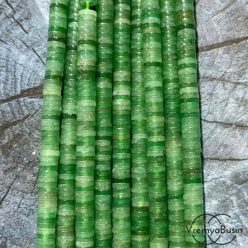 Нефрит, плоские гладкие шайбы, 6х2 мм (1/2 нити, ок. 100 шт.)