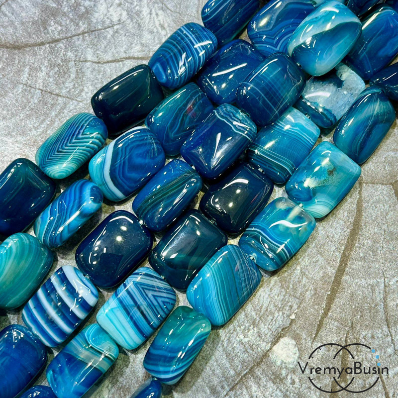 Агат тонированный, прямоугольник плоский 13х18 мм (1/2 нити, ок. 11 шт.)