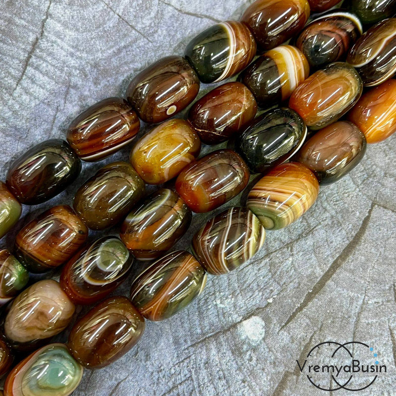 Агат тонированный, гладкий бочонок 13х18 мм (1/2 нити, ок. 11 шт.)