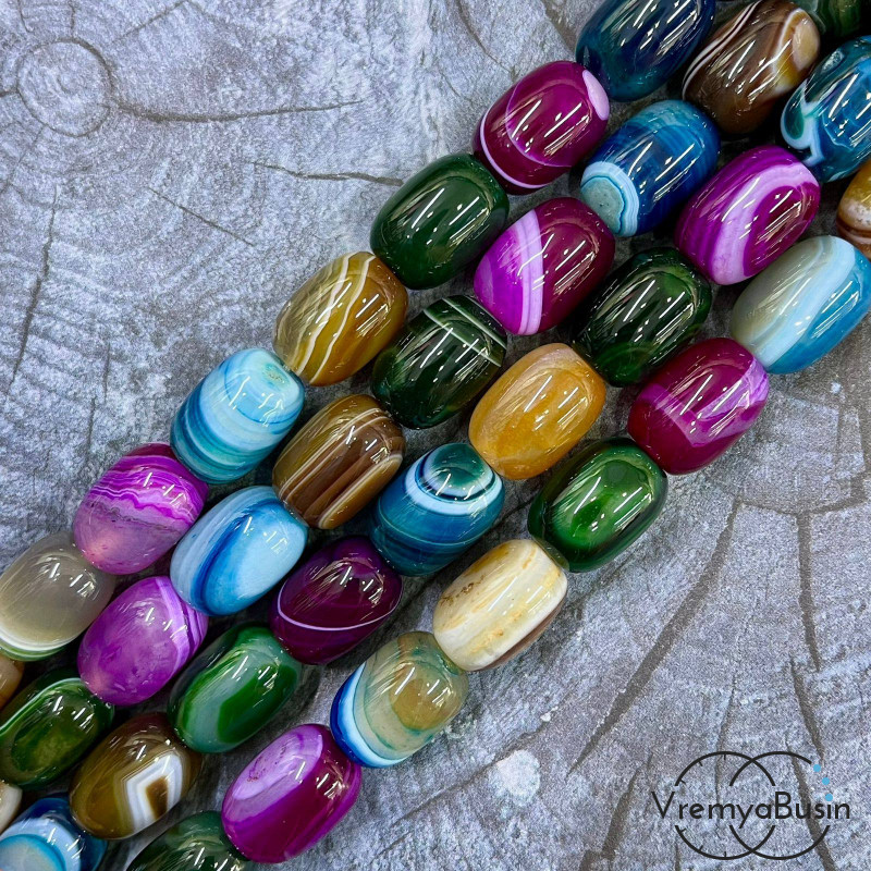 Агат тонированный, гладкий бочонок 13х18 мм (1/2 нити, ок. 11 шт.)