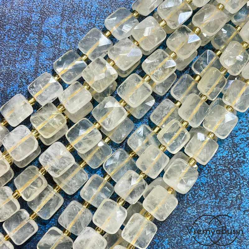 Цитрин, бусины граненые плоские кубики, ок. 10х10х5 мм (нить, ок. 30 шт.)