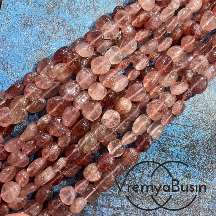 Кварц клубничный, галтовка округлая ок. 10 мм (нить, ок. 40 шт.)