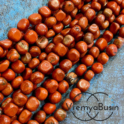 Яшма красная, галтовка округлая ок. 10 мм (нить, ок. 40 шт.)