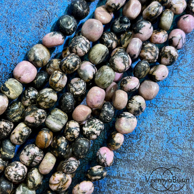 Родонит, галтовка округлая ок. 10 мм (нить, ок. 40 шт.)