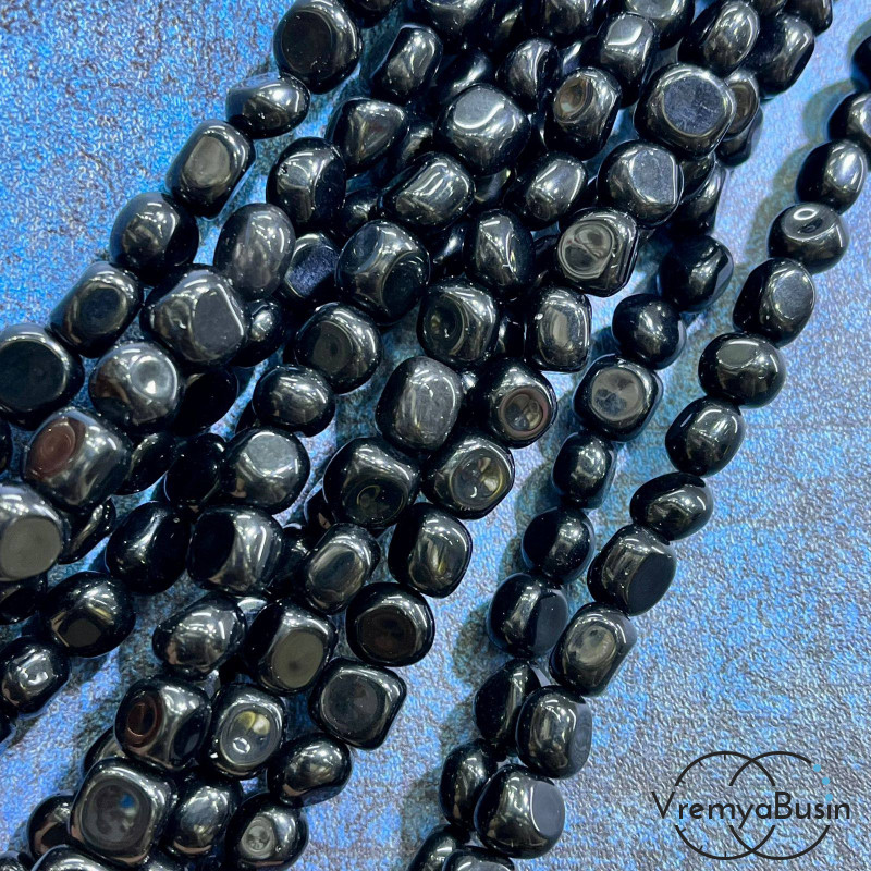 Обсидиан, галтовка округлая ок. 10 мм (нить, ок. 40 шт.)