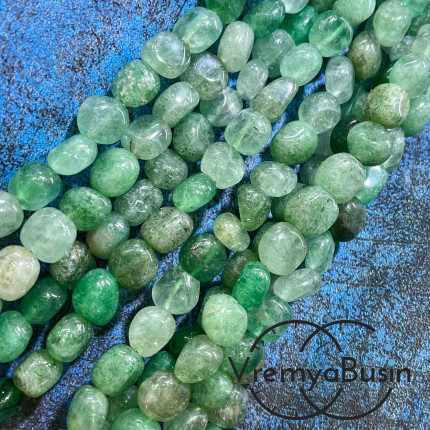 Авантюрин зеленый, галтовка округлая ок. 10 мм (нить, ок. 40 шт.)