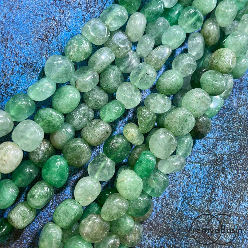 Авантюрин зеленый, галтовка округлая ок. 10 мм (нить, ок. 40 шт.)