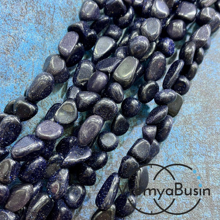 Авантюрин синий, галтовка округлая ок. 10 мм (нить, ок. 40 шт.)