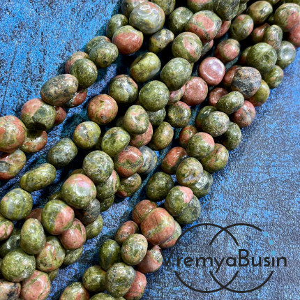 Унакит, галтовка округлая ок. 10 мм (нить, ок. 40 шт.)