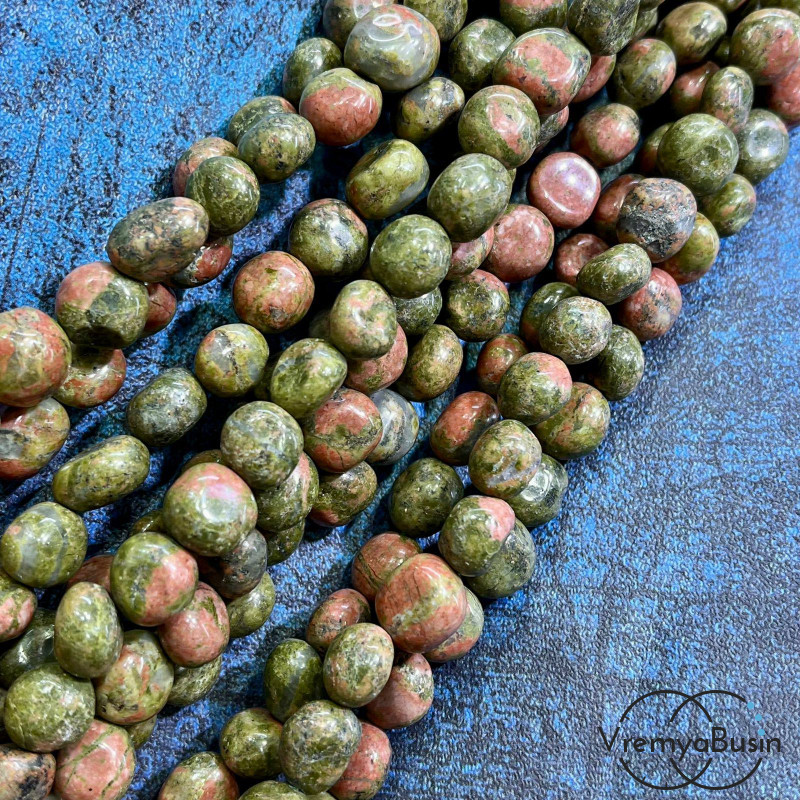 Унакит, галтовка округлая ок. 10 мм (нить, ок. 40 шт.)