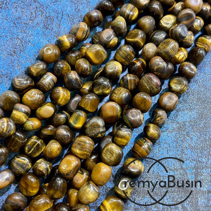 Тигровый глаз, галтовка округлая ок. 10 мм (нить, ок. 40 шт.)