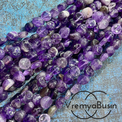 Аметист, галтовка округлая ок. 10 мм (нить, ок. 40 шт.)