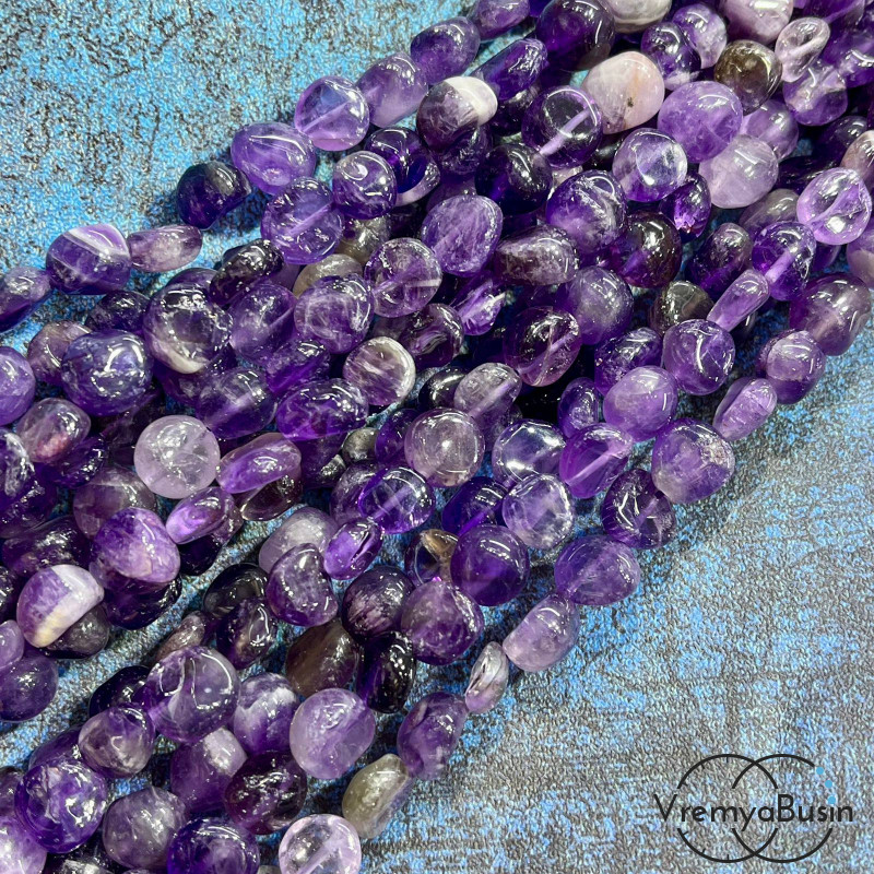 Аметист, галтовка округлая ок. 10 мм (нить, ок. 40 шт.)