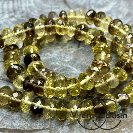 Раухтопаз с цитрином (раутрин), рондели с ювелирной огранкой, ок. 6х8 мм (нить, ок. 85 шт.)