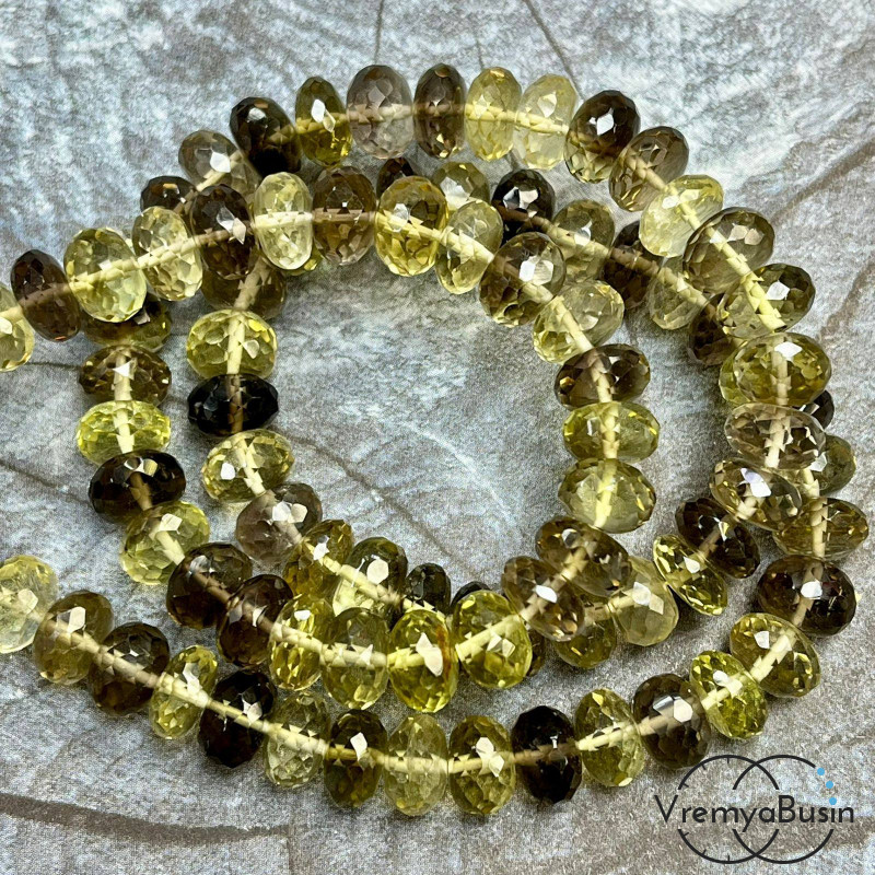 Раухтопаз с цитрином (раутрин), рондели с ювелирной огранкой, ок. 6х8 мм (нить, ок. 85 шт.)
