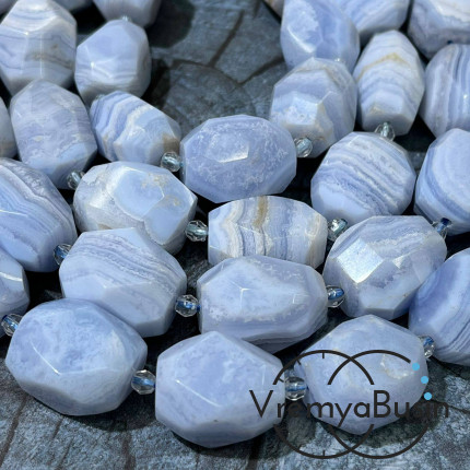 Сапфирин, натур. голубой агат, овальные бусины свободной огранки, ок. 20х16 мм (нить, ок. 16 шт.)